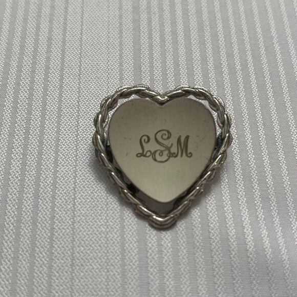 BEAU Sterling Silver LSM Heart Brooch Pin Signed - Picture 1 of 6